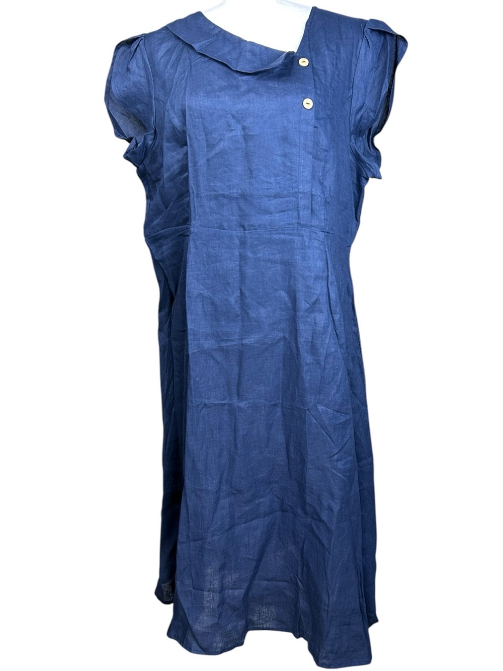 NEW Lintico Fiona Crescent Collar Flutter Sleeve Midi Dress XL Navy Lagenlook - Picture 2 of 16